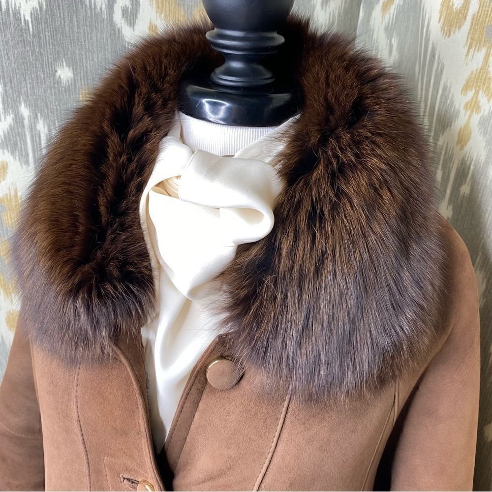 Ralph Lauren Vintage Chocolate Brown Fur Trimmed Lamb Shearling Swing Coat - Picture 7 of 16